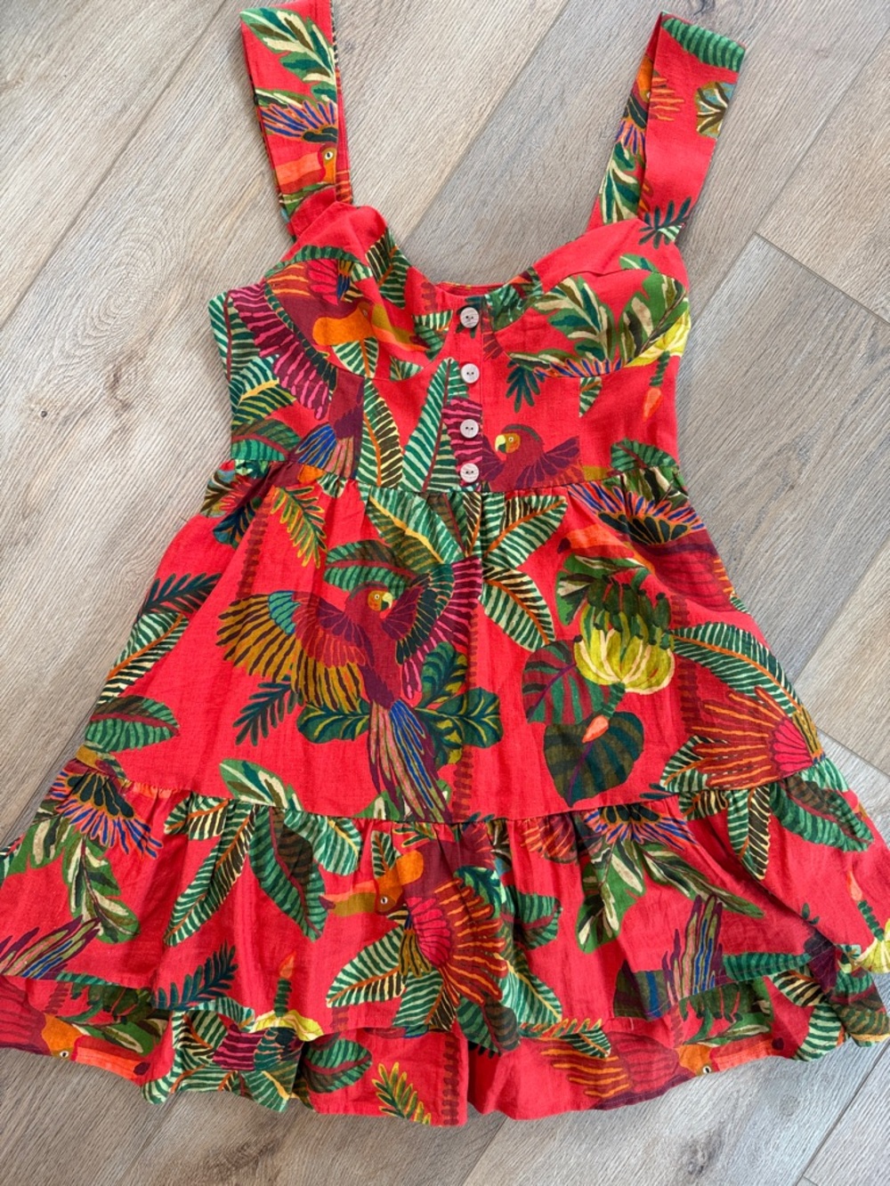 FARM Rio Red Tropical Parrot Tiered Sundress - Picture 2 of 10